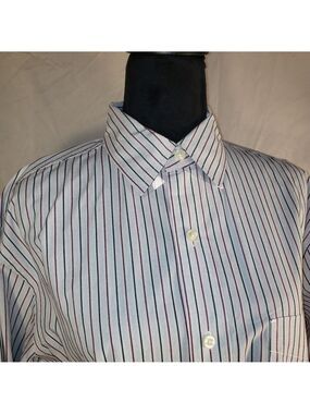 Club Room Men's White and Black Striped Dress Shirt - M